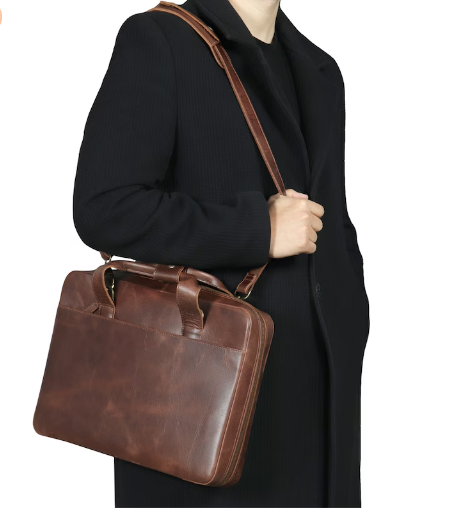 Elara Leather Laptop Bag – Handmade Full-Grain Leather Work Bag