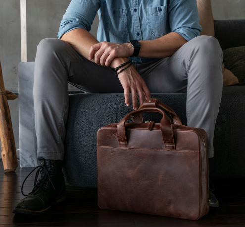 Elara Leather Laptop Bag – Handmade Full-Grain Leather Work Bag