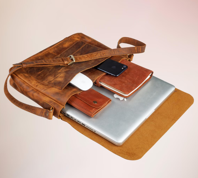 Evre Leather Laptop Carry – Handmade Premium Leather Laptop Bag for Men & Women