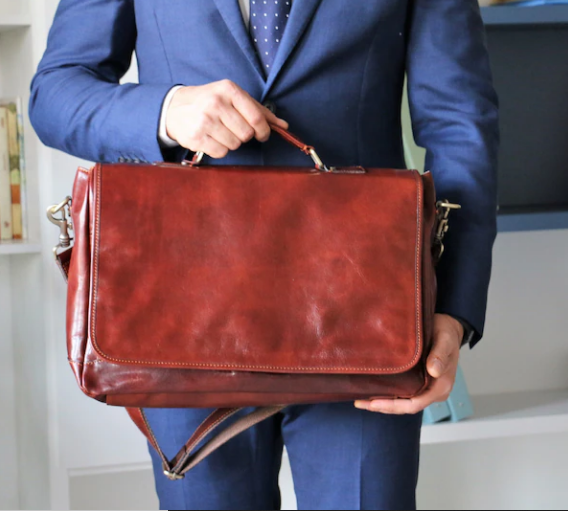 The Executive Leather Classic Briefcase by BLLB – Handmade Premium Leather Work Bag