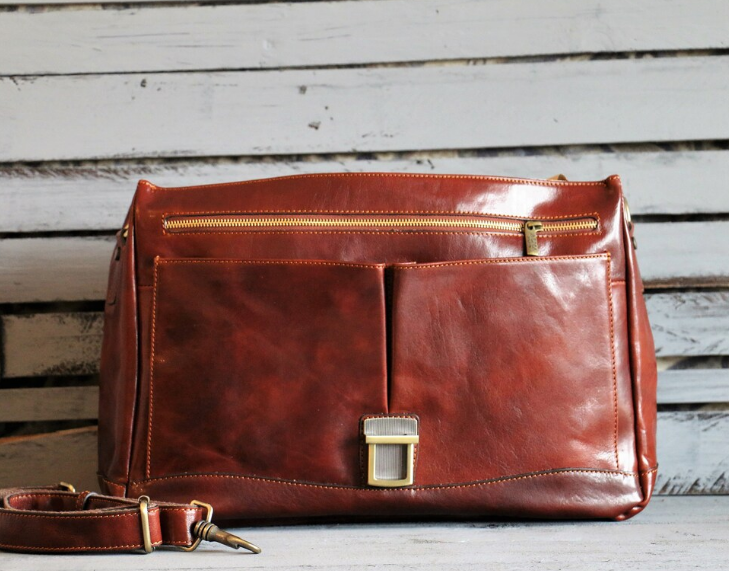 The Executive Leather Classic Briefcase by BLLB – Handmade Premium Leather Work Bag